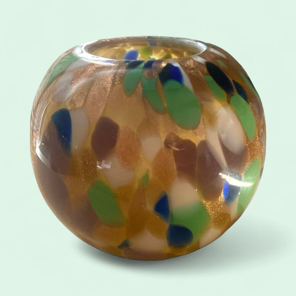 Murano Hand Blown Art Glass Vase 6.25x7" Gold Cased Round Globe Italy